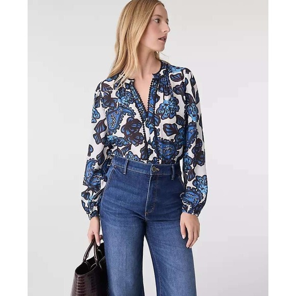 Ann Taylor Tops - Ann Taylor Petite Paisley Bobble‎ Trim Blouse Night Sky Small Petite NWT